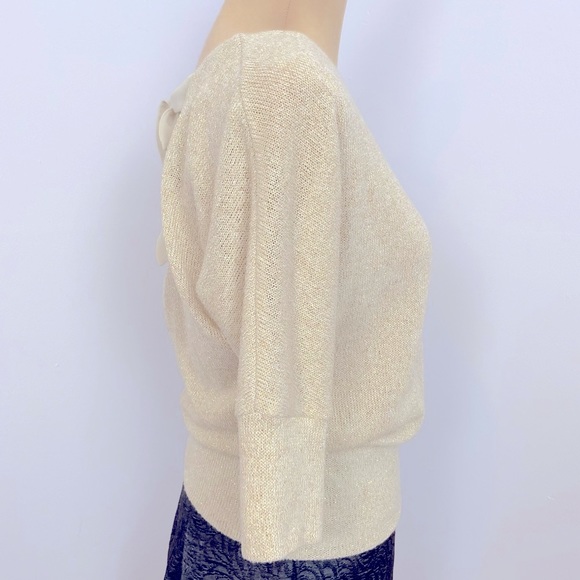 BCX Tie Back Iridescent Champagne 3/4 Sleeves Knit Sweater Top Size S - Picture 5 of 13